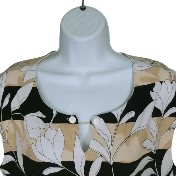 Laura Sleeveless Blouse Floral Black Cream Tan White L - Picture 2 of 7